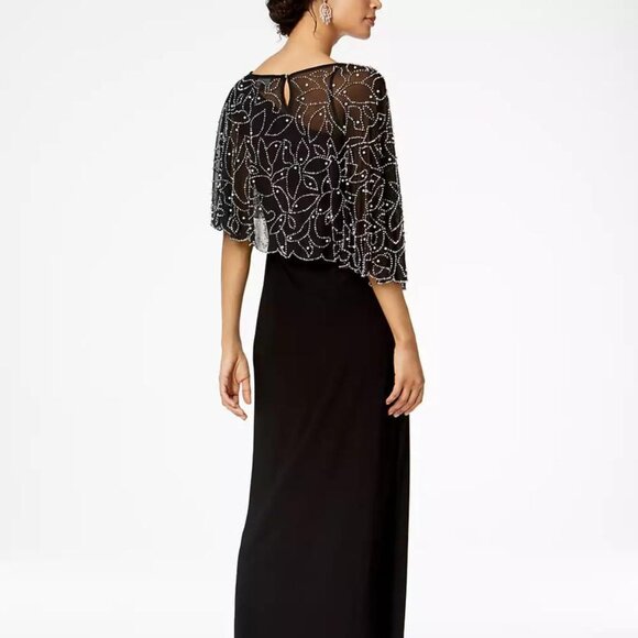 MSK Women's Boat-Neck Embellished-Cape Jersey-Knit Gown Black - Picture 2 of 5